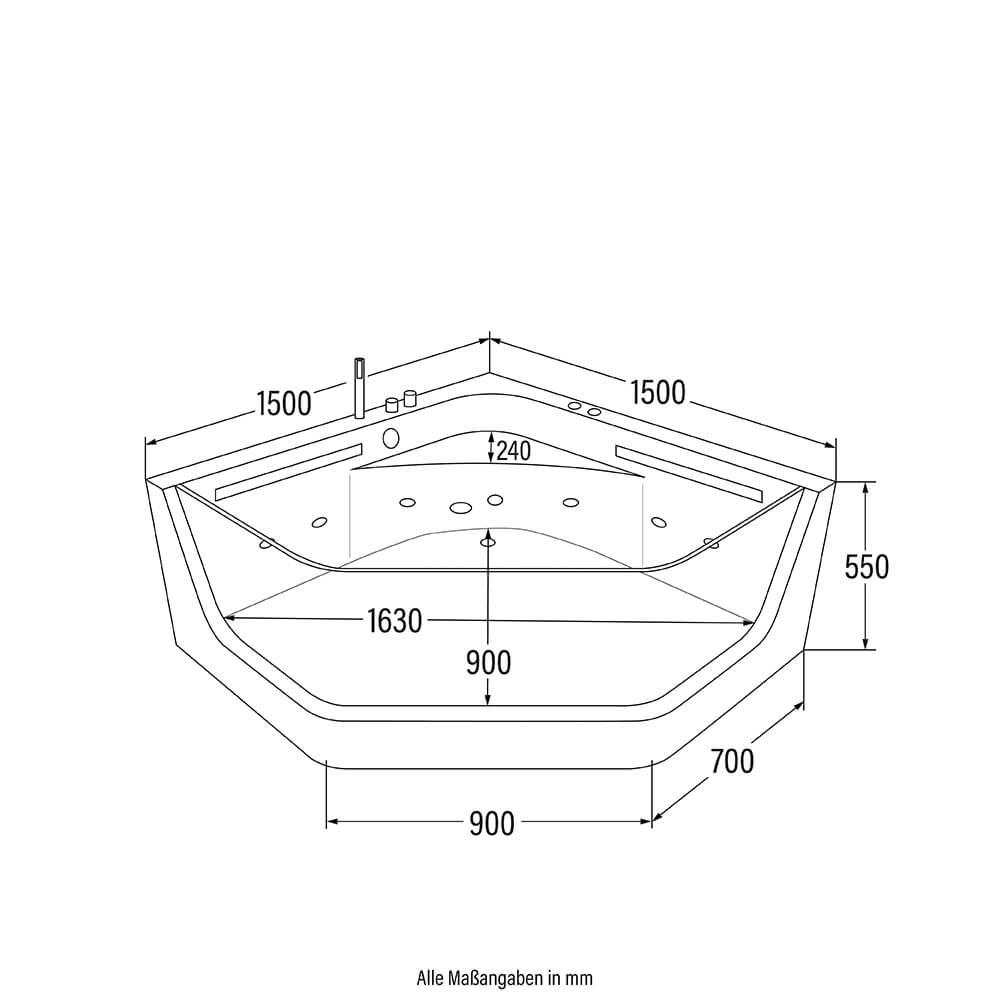 Whirlpool Badewanne mit Lichttherapie - 150 x 150 cm