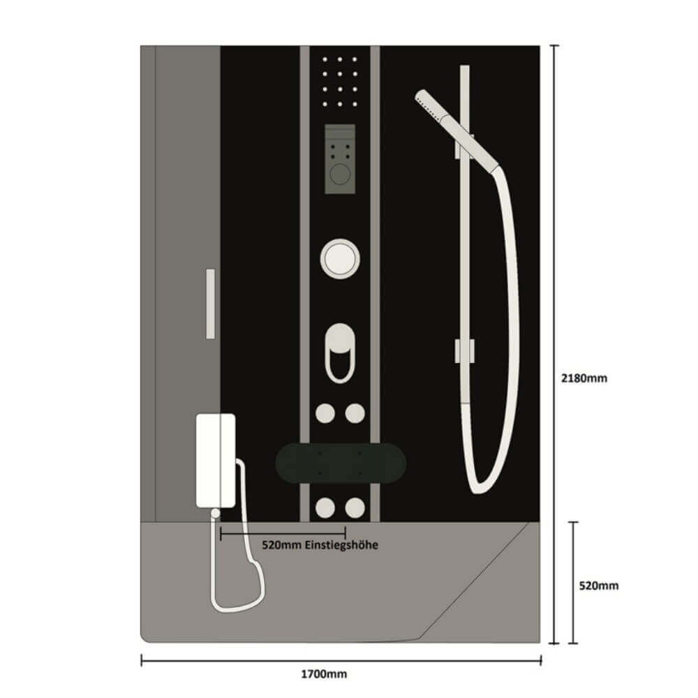 Duschkabine mit Badewanne - 170 x 90 Schwarz Rechts