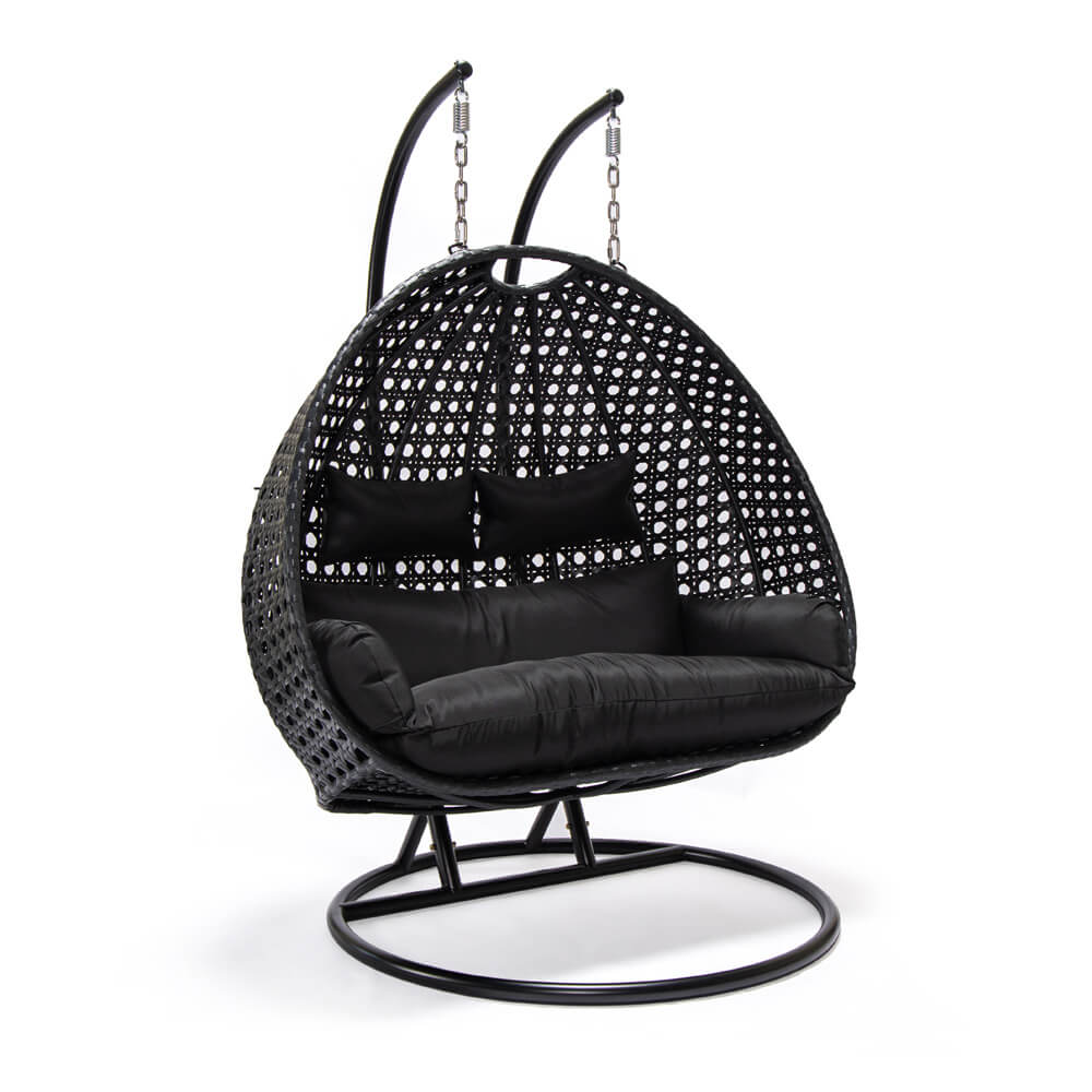 Polyrattan Hängesessel mit Regenabdeckung - Schwarz für 2 Personen