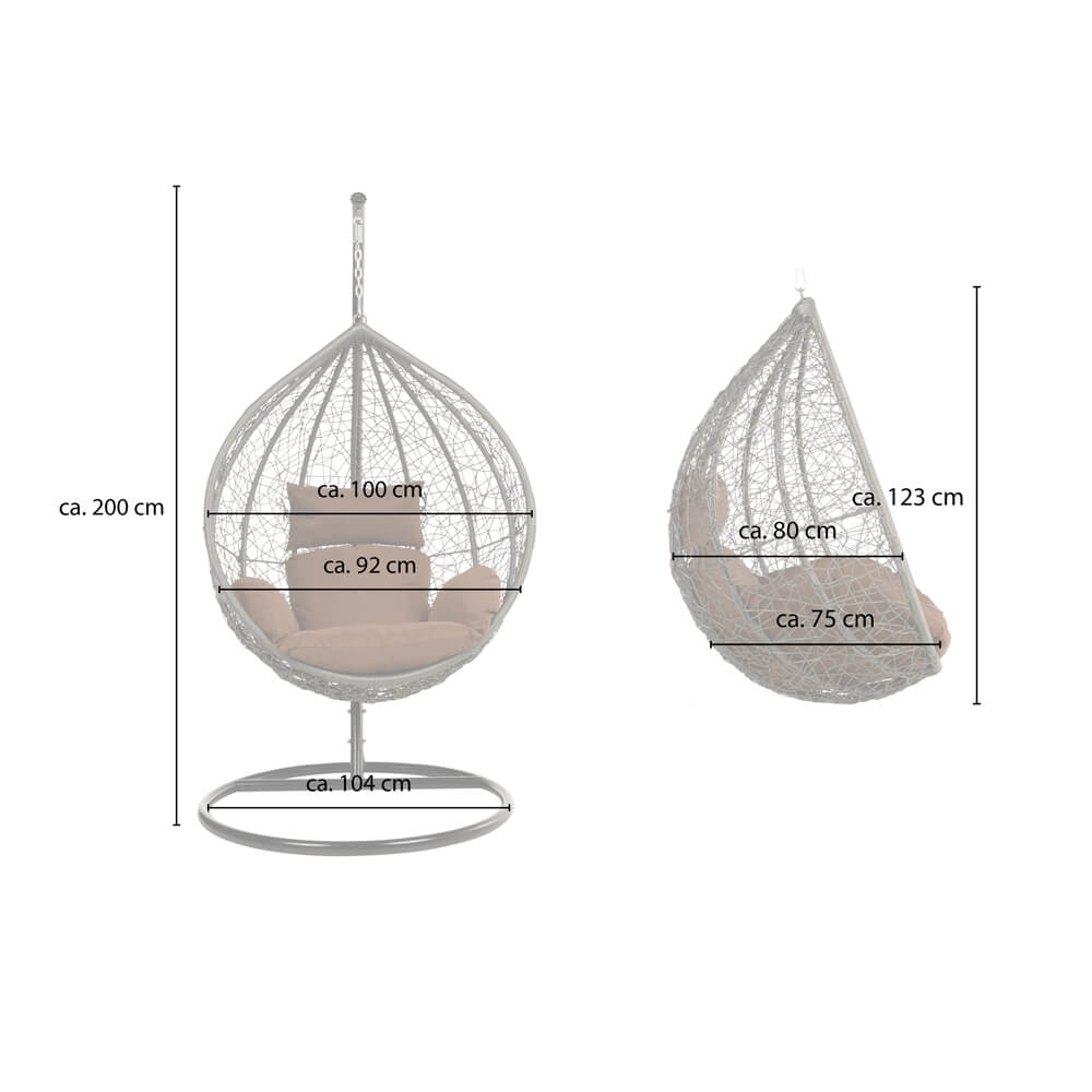 Polyrattan Hängesessel mit Gestell - Grau/Braun