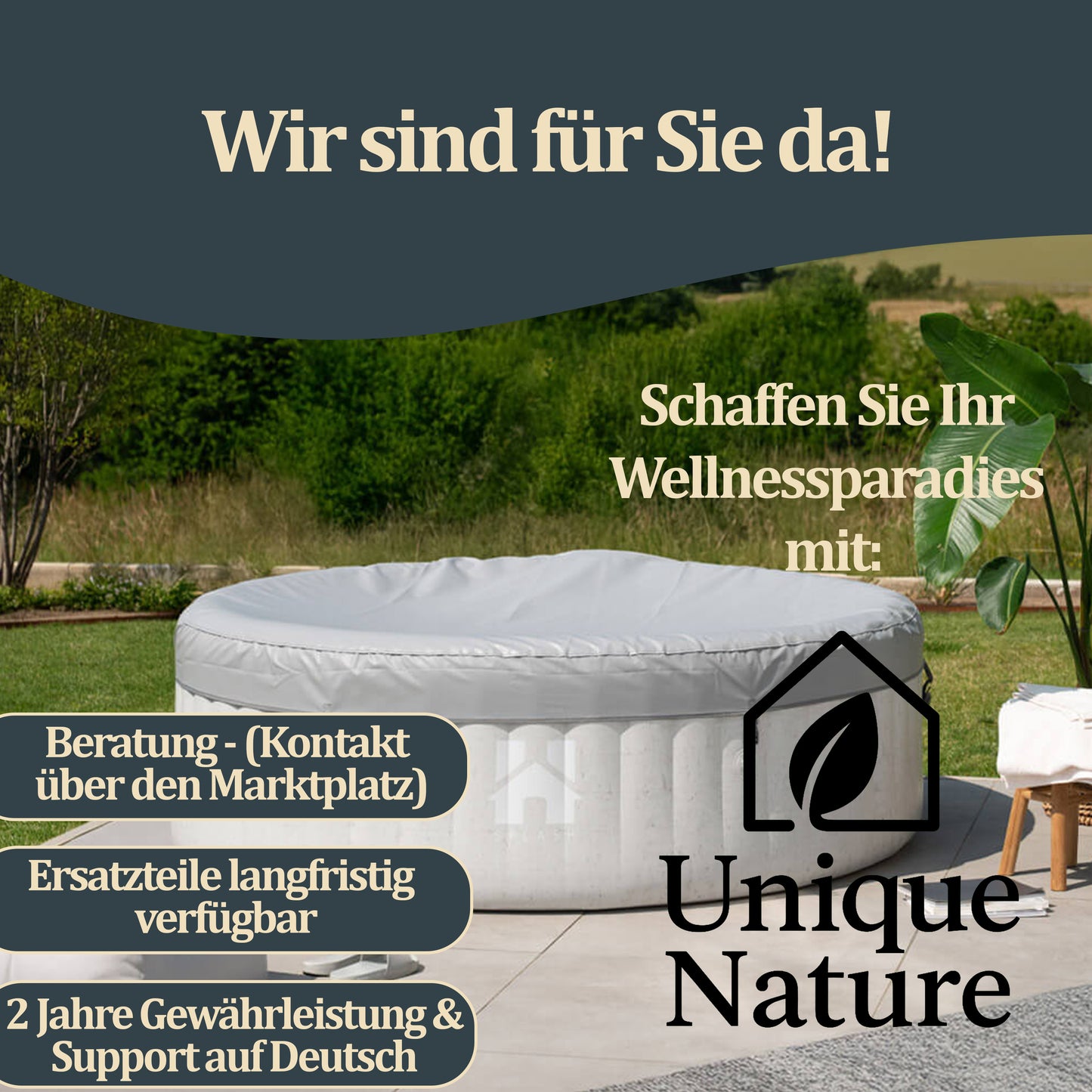 Outdoor Whirlpool inkl. Kissen, Getränkehalter und Sonnendach - Ø208 cm 6 Personen Grau