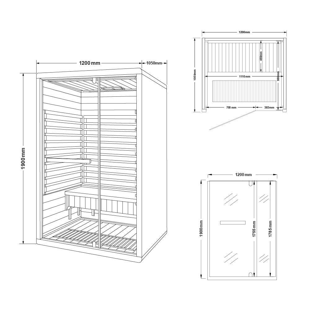 Infrarotkabine - 190 x 120 cm für 2 Personen