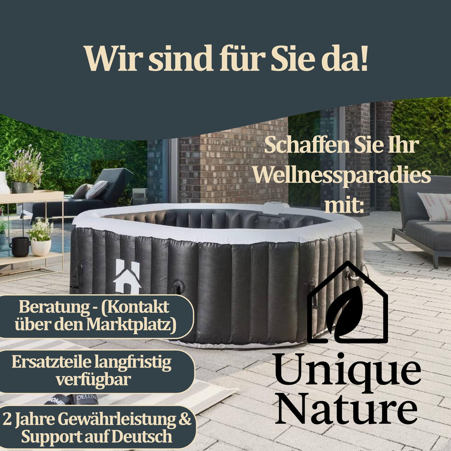 Outdoor Whirlpool optional inkl. Kissen, Getränkehalter und Sonnendach - ⌀185 cm Schwarz