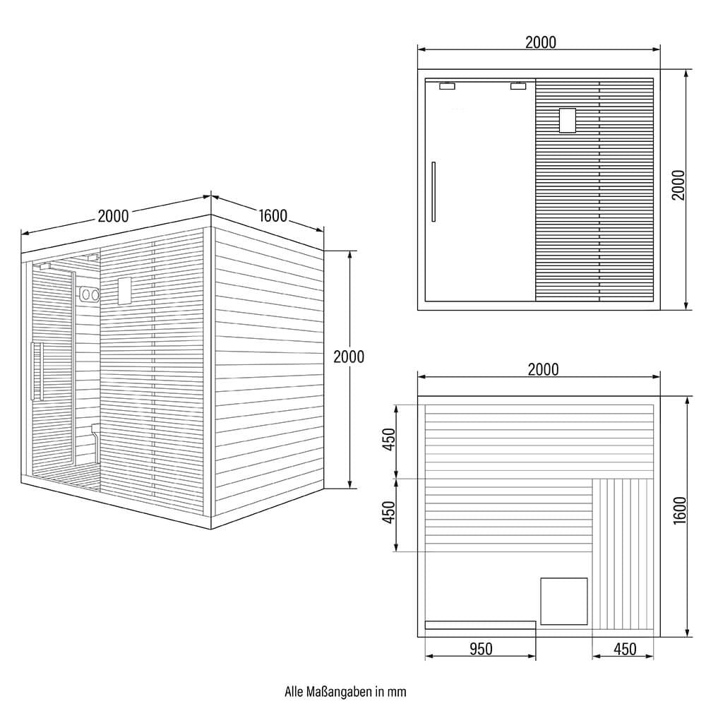 Traditionelle Sauna - 200 x 160 cm für 5 Personen