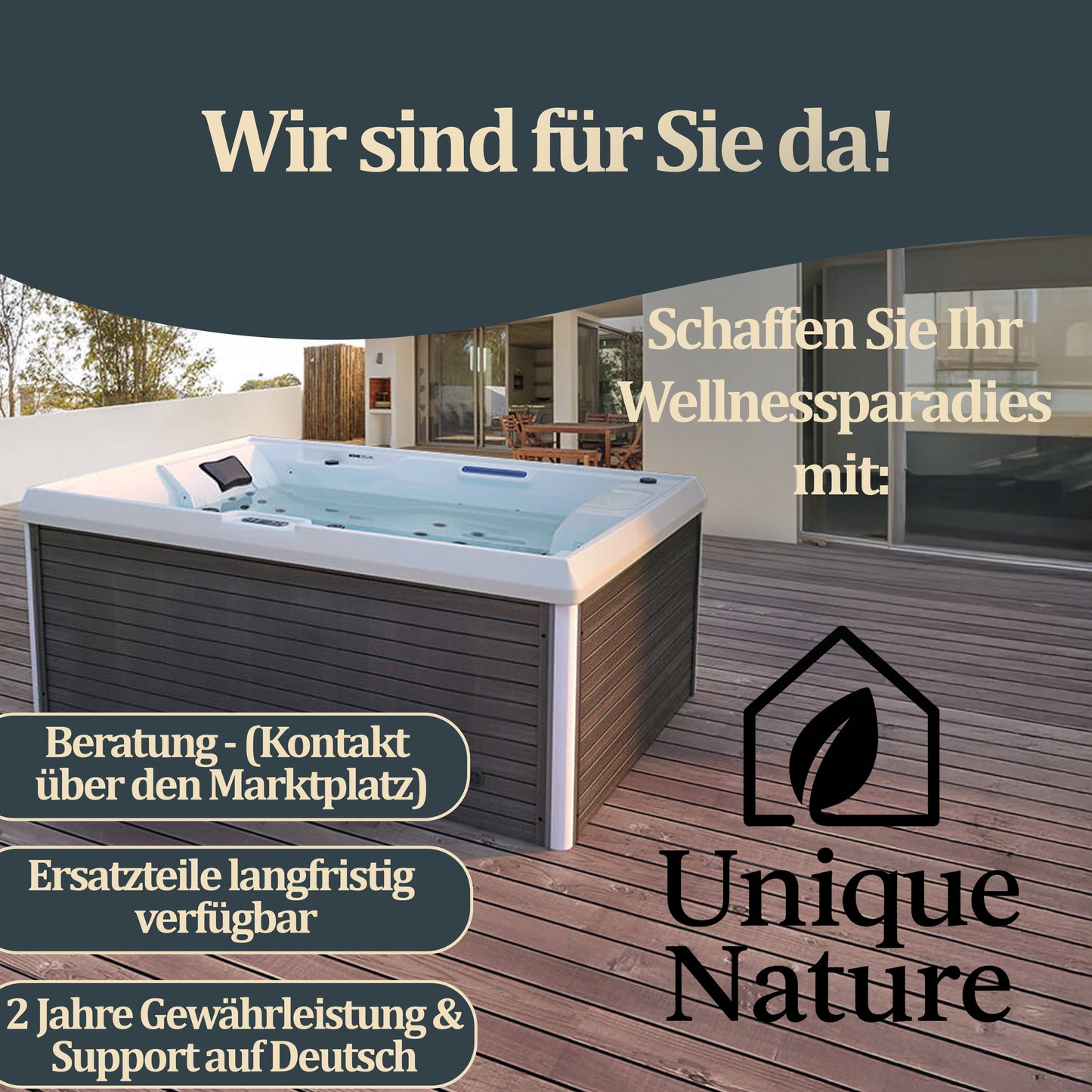 Outdoor Whirlpool optional mit Treppe und Thermoabdeckung 211 x 156 cm für 3 Personen