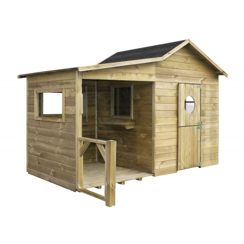 Spielhaus „Elli“ aus Holz – mit Boden & Plexi-Fenster, 240×125×173 cm, EN71/TÜV, Dachpappe 4,5 m²