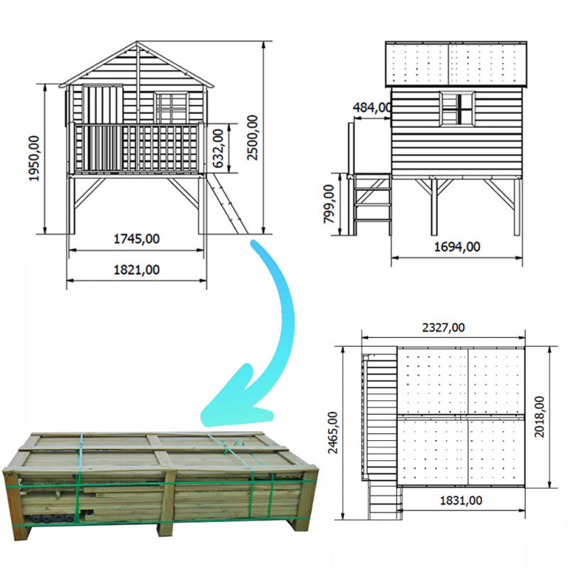 Spielhaus „Tayo“ aus Holz – ohne Rutsche, imprägniert, TÜV-geprüft, ab 3 Jahren