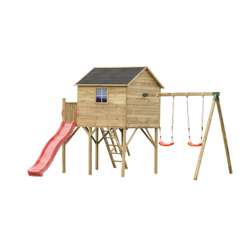 Schaukelhaus „Luno Plus“ aus imprägnierter Kiefer – mit Doppelschaukel, 150 cm Plattformhöhe, TÜV/EN71, 269×220×315 cm