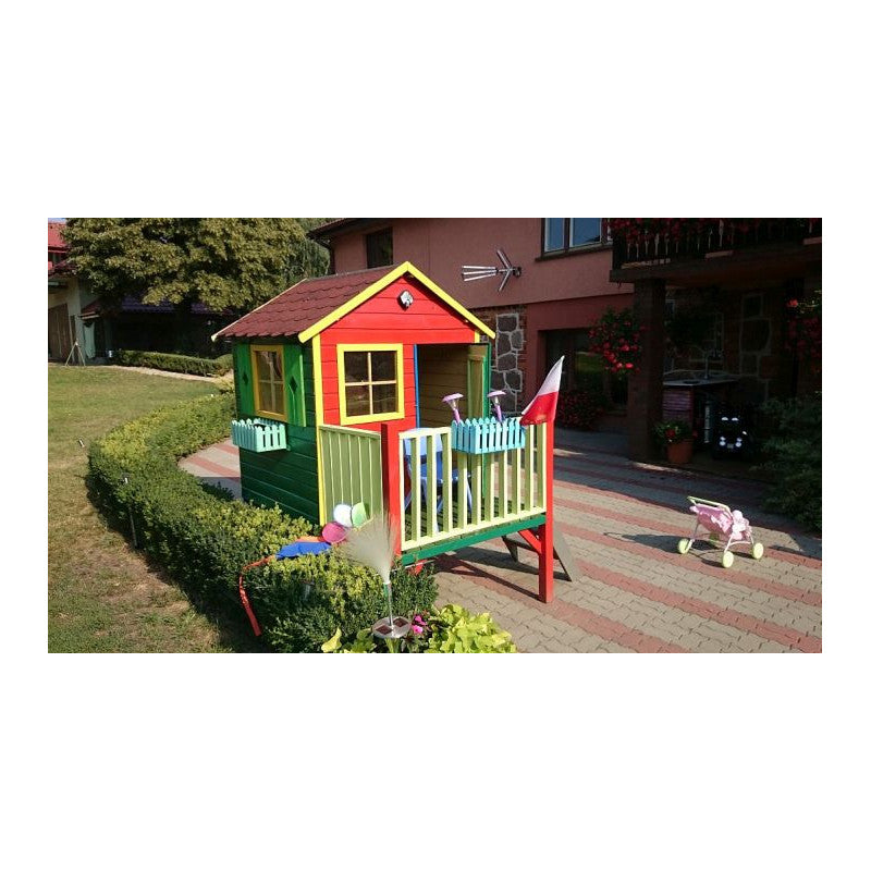 Spielhaus „Tobi Plus“ aus Holz – mit HDPE-Rutsche, Podest 57 cm, EN71/TÜV, 125×178×211 cm