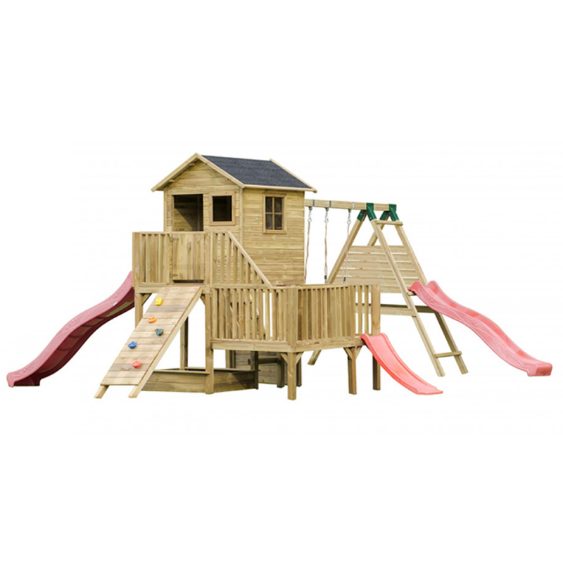 Spielturm „Luno XL“ aus imprägnierter Kiefer – Plattform 62/122 cm, TÜV/EN71, 226,5×176×272 cm