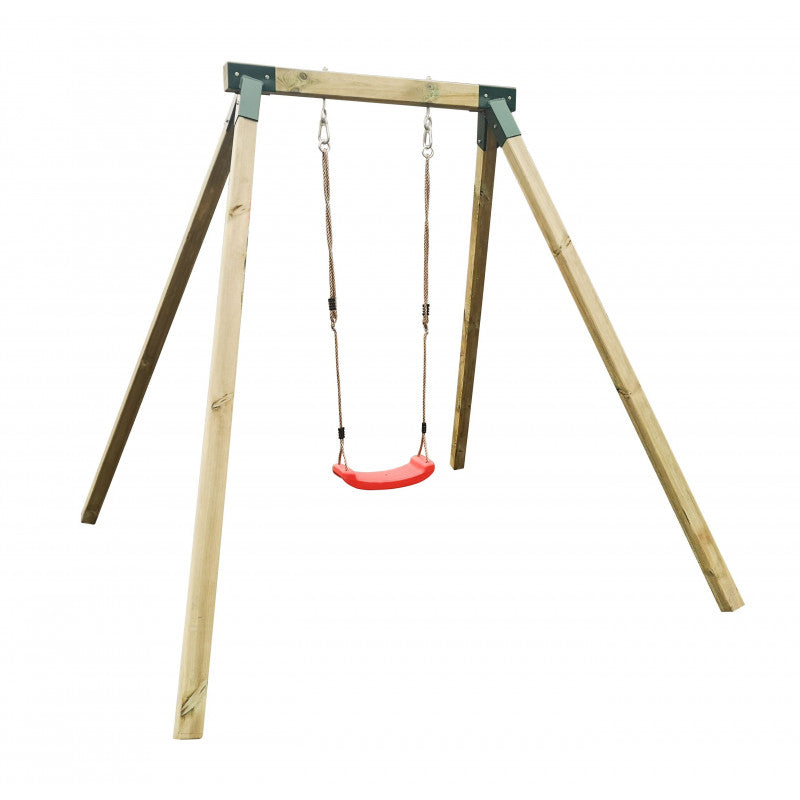 Schaukelset „Luno“ aus imprägnierter Kiefer – Einzelschaukel, 223×264×226 cm, TÜV/EN71, rotes Sitzbrett