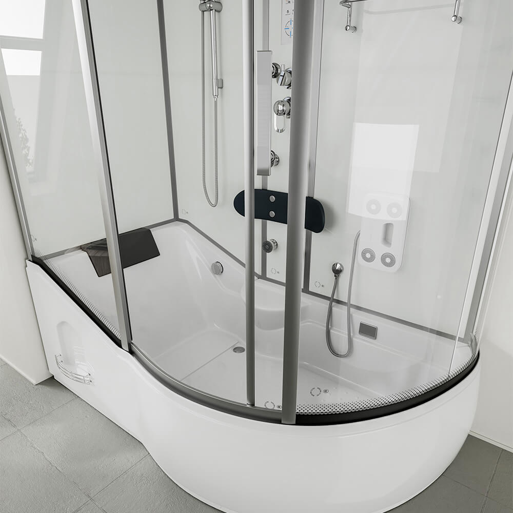 Duschkabine mit Badewanne - 170 x 90 Weiß Rechts