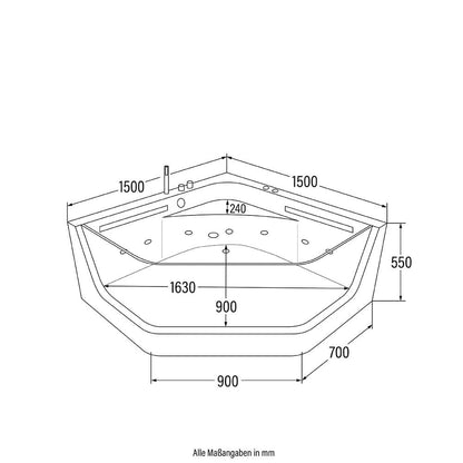 Whirlpool Badewanne mit Lichttherapie - 150 x 150 cm
