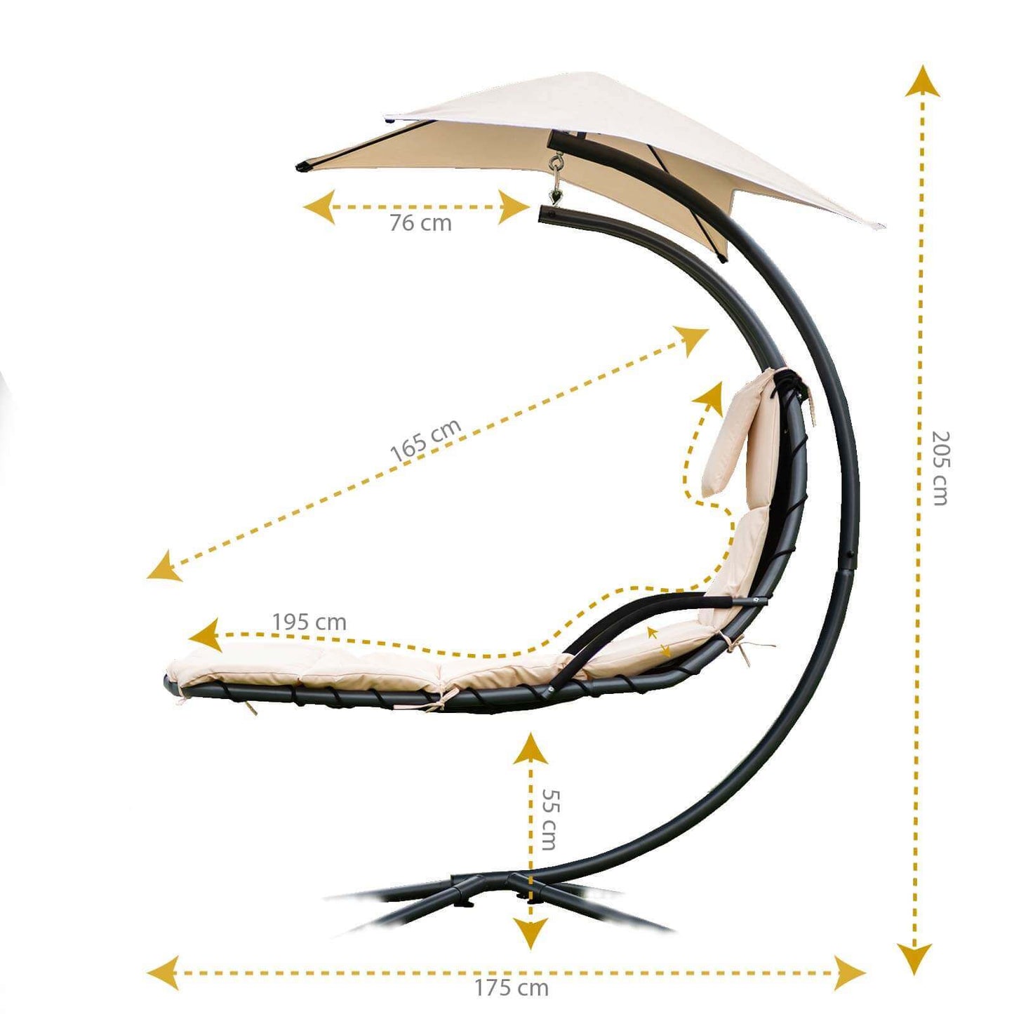 Schwebeliege mit Sonnendach - Anthrazit/Beige