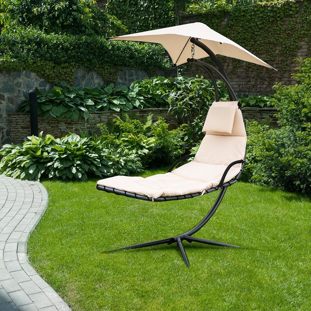 Schwebeliege mit Sonnendach - Anthrazit/Beige