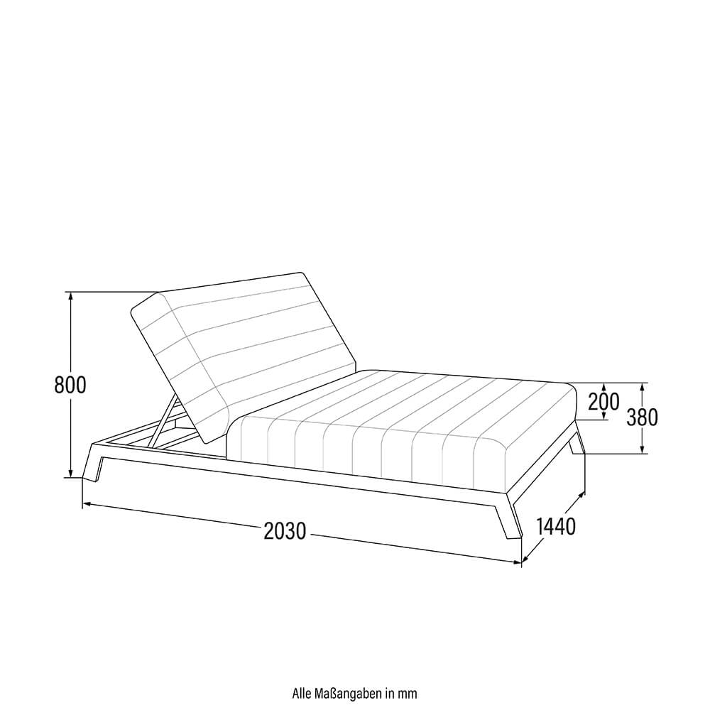 Sonnenliege für 2 mit verstellbarer Rückenlehne - 203 x 144 cm Anthrazit