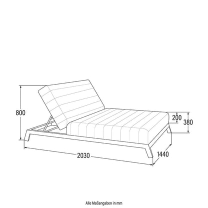 Sonnenliege für 2 mit verstellbarer Rückenlehne - 203 x 144 cm Anthrazit