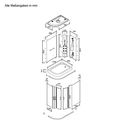 Dampfdusche mit Wasserfall und Dampfsauna - 120 x 80 cm Links