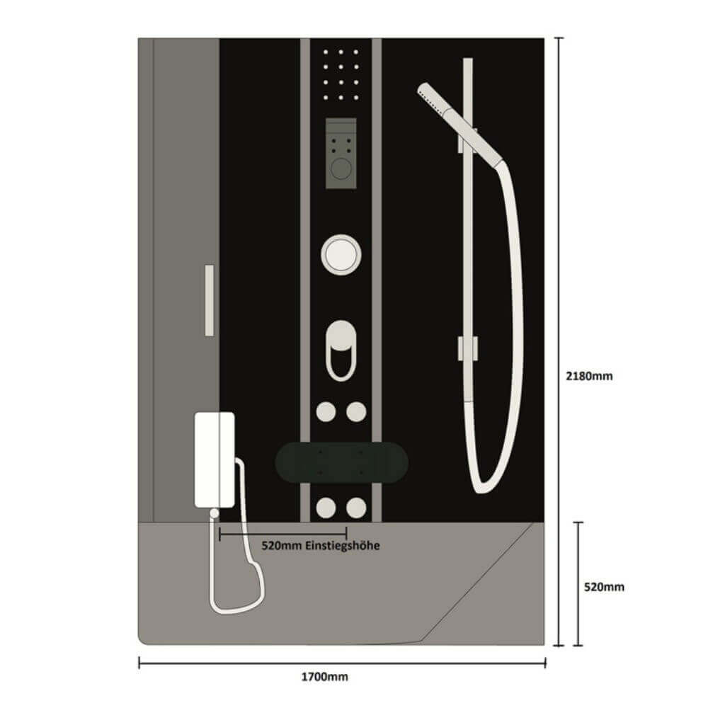 Duschkabine mit Badewanne - 170 x 90 Schwarz Links