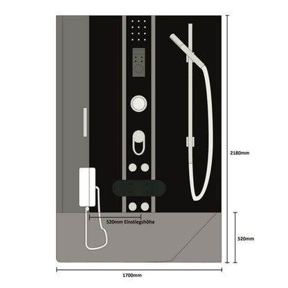 Duschkabine mit Badewanne - 170 x 90 Schwarz Links