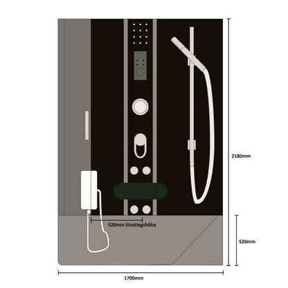 Duschkabine mit Badewanne - 170 x 90 Schwarz Rechts