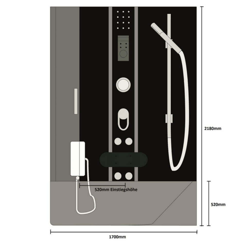 Duschkabine mit Badewanne - 170 x 90 Weiß Links