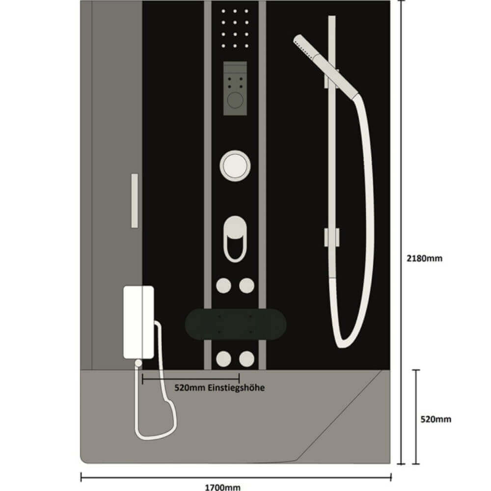 Duschkabine mit Badewanne - 170 x 90 Weiß Rechts