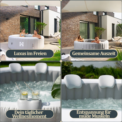 Outdoor Whirlpool inkl. Kissen, Getränkehalter und Sonnendach - Ø208 cm 6 Personen Grau