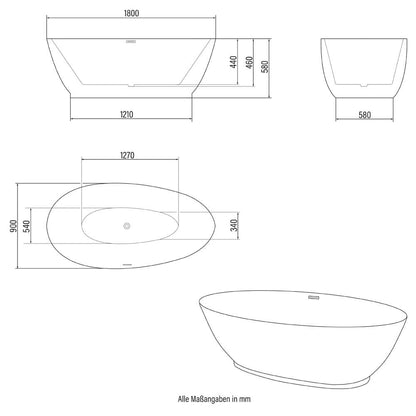 Freistehende Badewanne - 180 x 90 cm