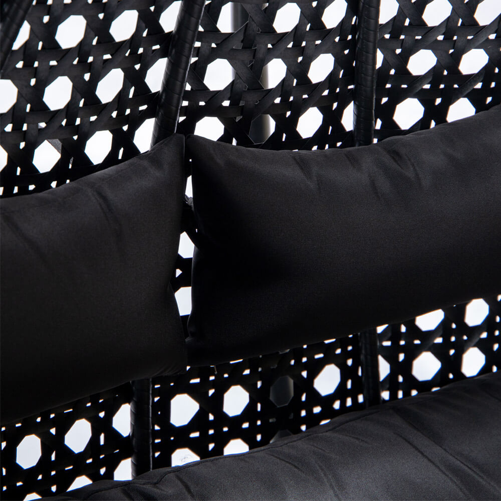 Polyrattan Hängesessel mit Regenabdeckung - Schwarz für 2 Personen