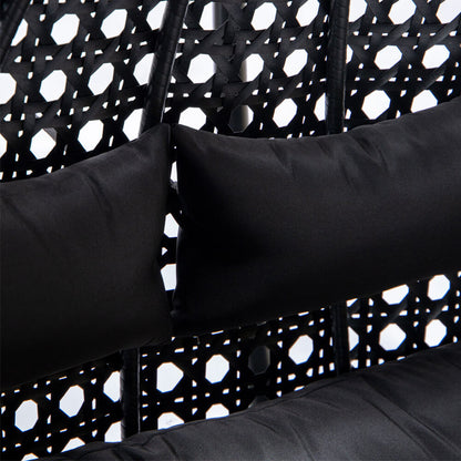 Polyrattan Hängesessel mit Regenabdeckung - Schwarz für 2 Personen