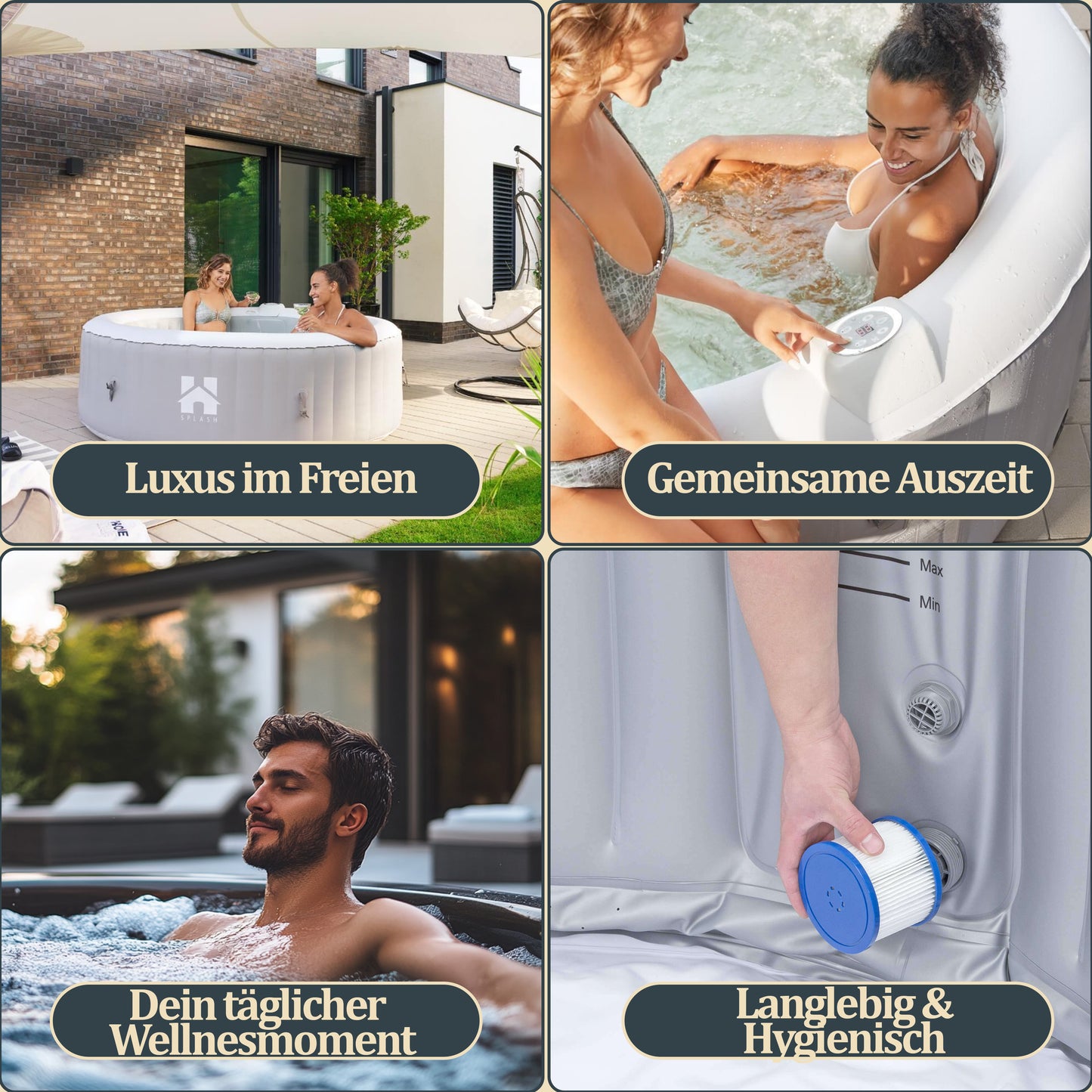 Outdoor Whirlpool inkl. Abdeckung - Ø208 cm 6 Personen Beton