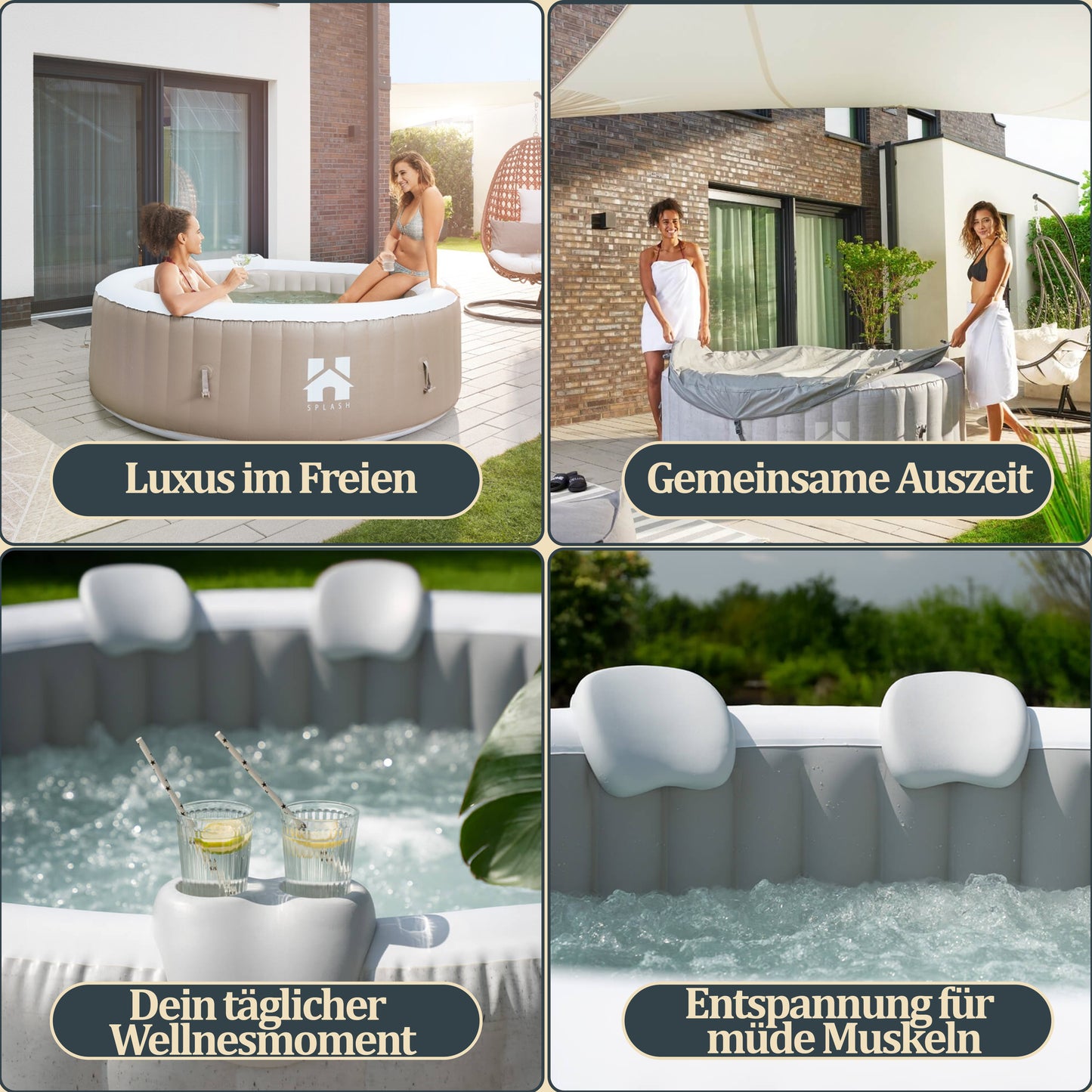 Outdoor Whirlpool inkl. Kissen, Getränkehalter und Sonnendach - Ø208 cm 6 Personen Grau