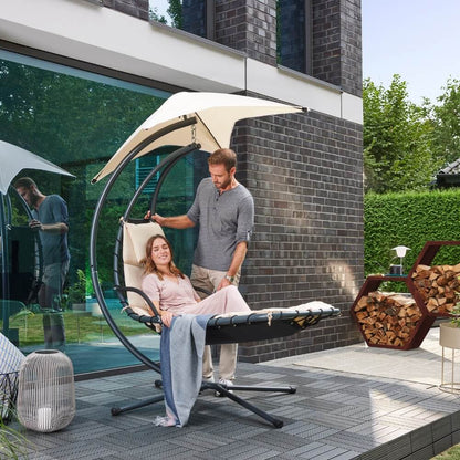 Schwebeliege mit Sonnendach - Anthrazit/Beige