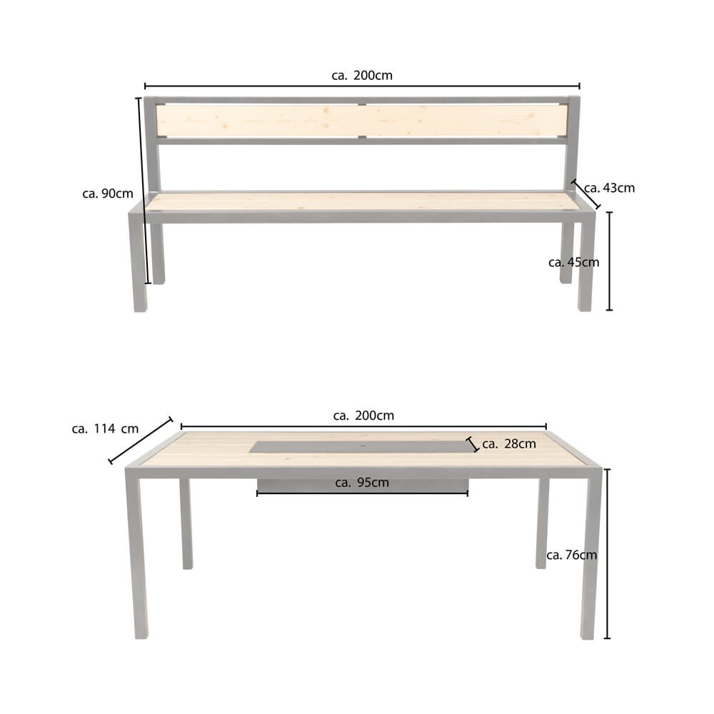 Sitzgarnitur aus Lärche - 200 x 43 cm Made in Germany