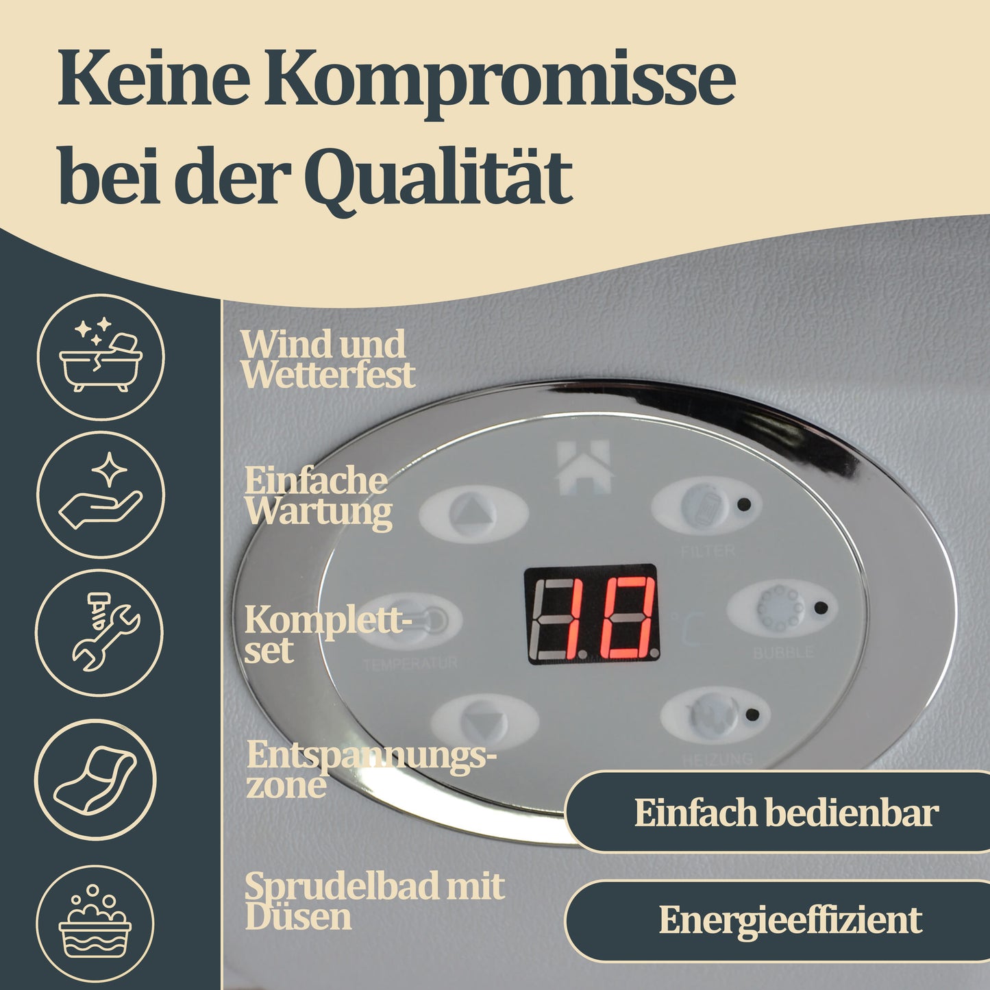 Outdoor Whirlpool inkl. Abdeckung - Ø208 cm 6 Personen Beton