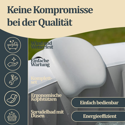 Outdoor Whirlpool inkl. Kissen, Getränkehalter und Sonnendach - Ø208 cm 6 Personen Grau