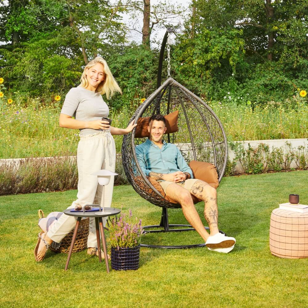 Polyrattan Hängesessel mit Gestell - Grau/Braun