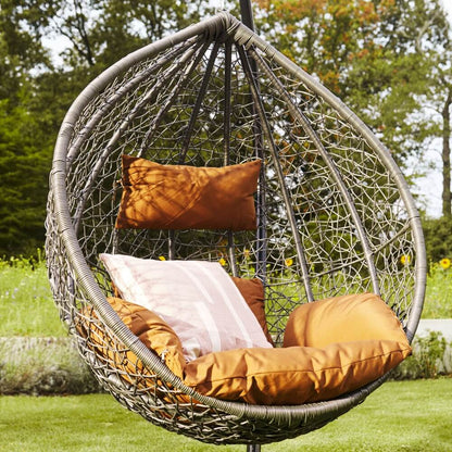 Polyrattan Hängesessel mit Gestell - Grau/Braun