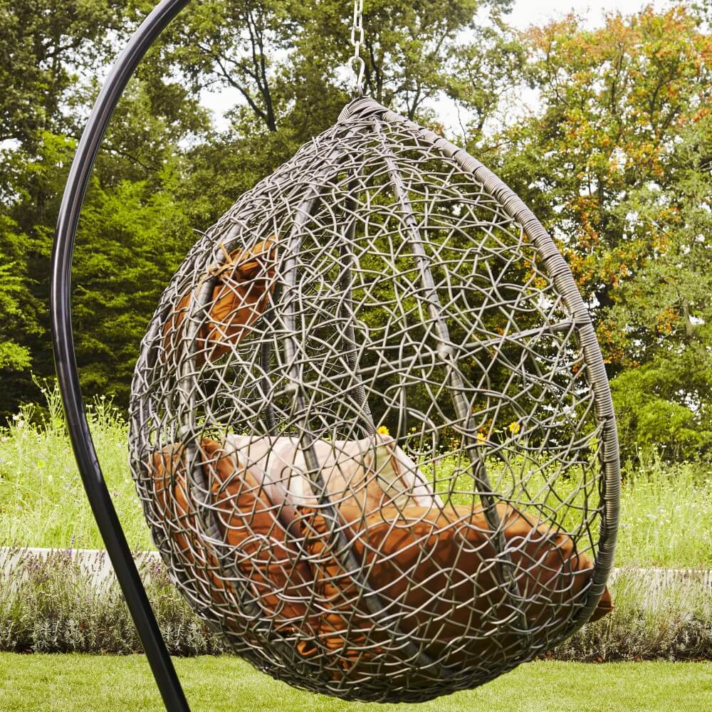 Polyrattan Hängesessel mit Gestell - Grau/Braun