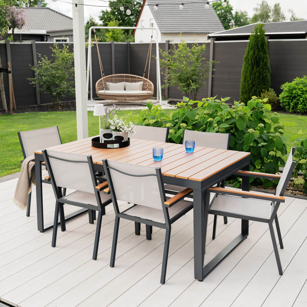 Garten-Sitzgruppe in Holzoptik - 160 x 90 cm 6 Stühle