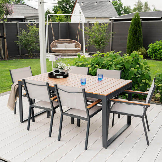 Garten-Sitzgruppe in Holzoptik - 160 x 90 cm 6 Stühle