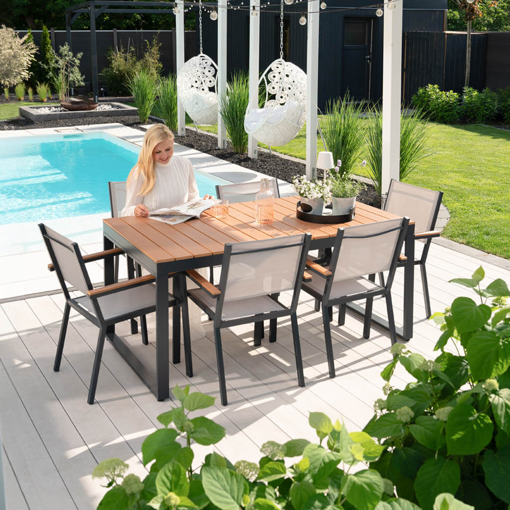 Garten-Sitzgruppe in Holzoptik - 160 x 90 cm 6 Stühle