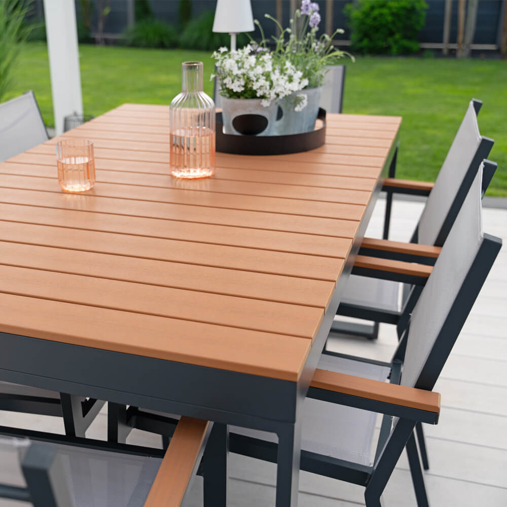 Garten-Sitzgruppe in Holzoptik - 160 x 90 cm 6 Stühle