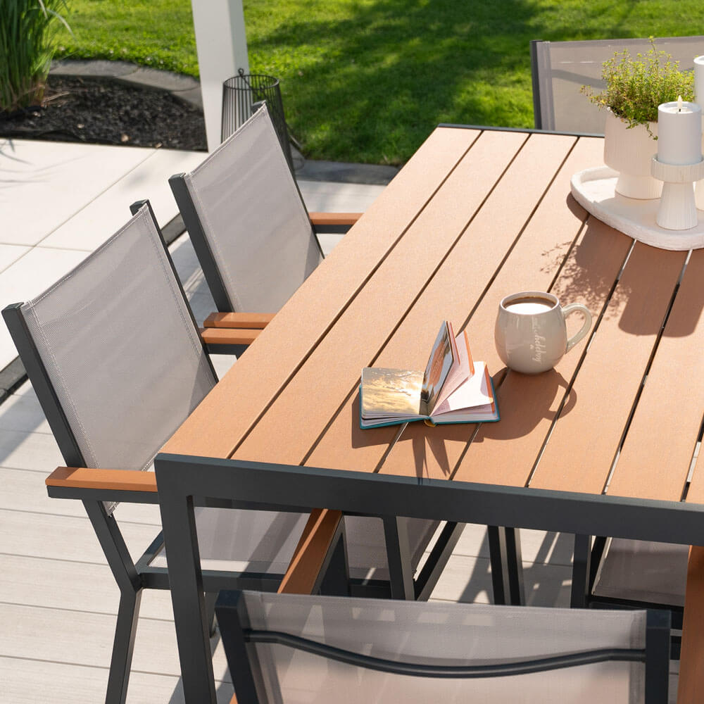 Garten-Sitzgruppe in Holzoptik - 150 x 90 cm 6 Stühle