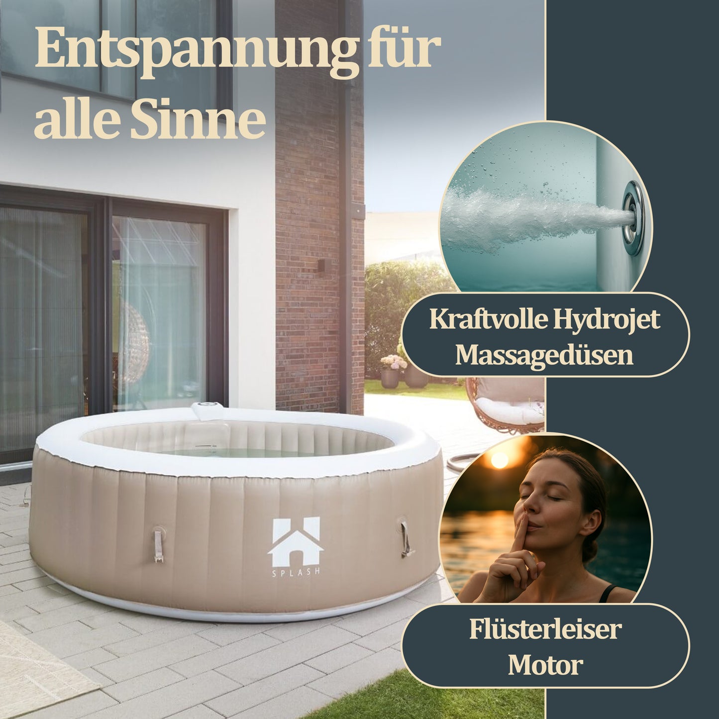 Outdoor Whirlpool inkl. Abdeckung - Ø208 cm 6 Personen Beton