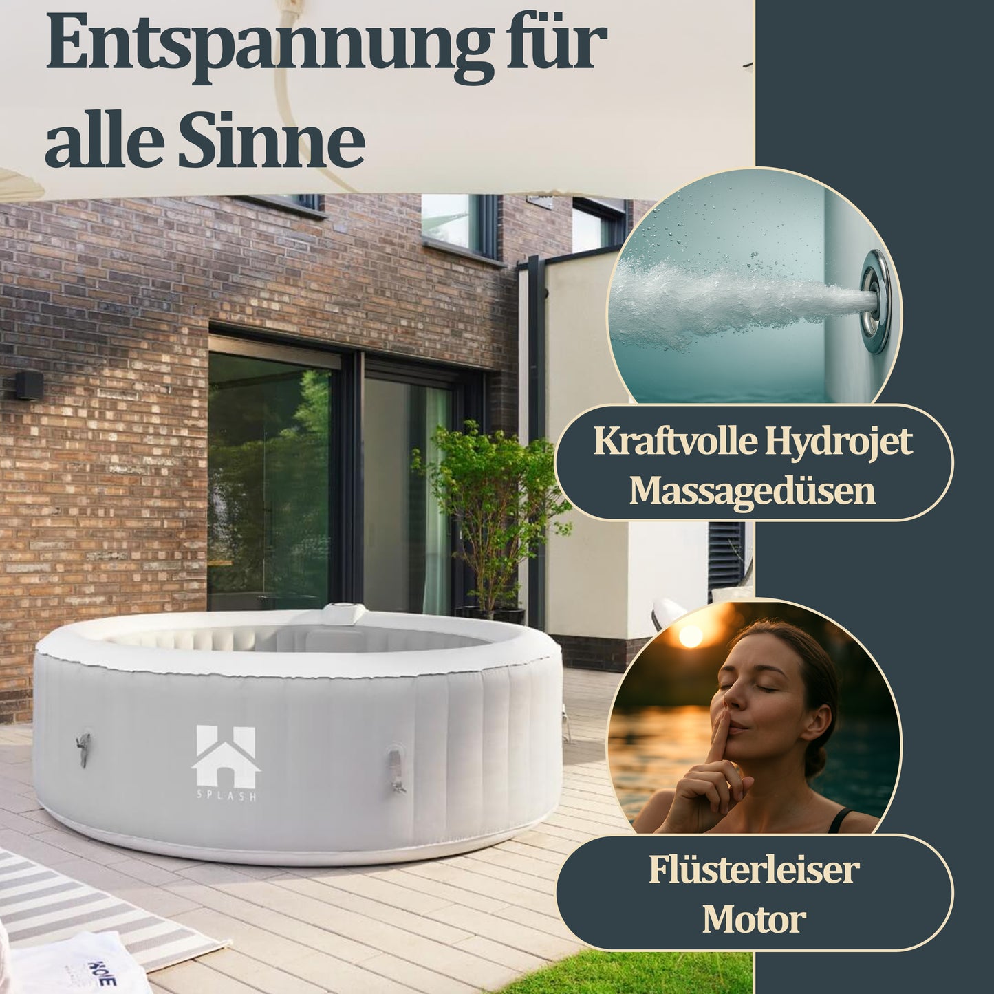 Outdoor Whirlpool inkl. Abdeckung - Ø208 cm 6 Personen Beton