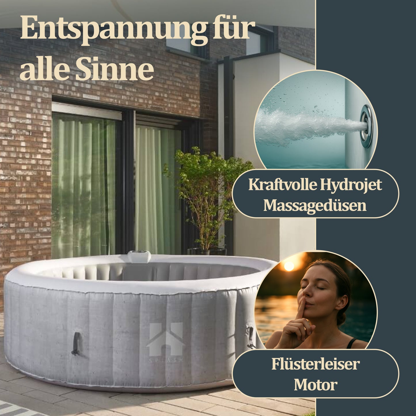 Outdoor Whirlpool inkl. Abdeckung - Ø208 cm 6 Personen Beton