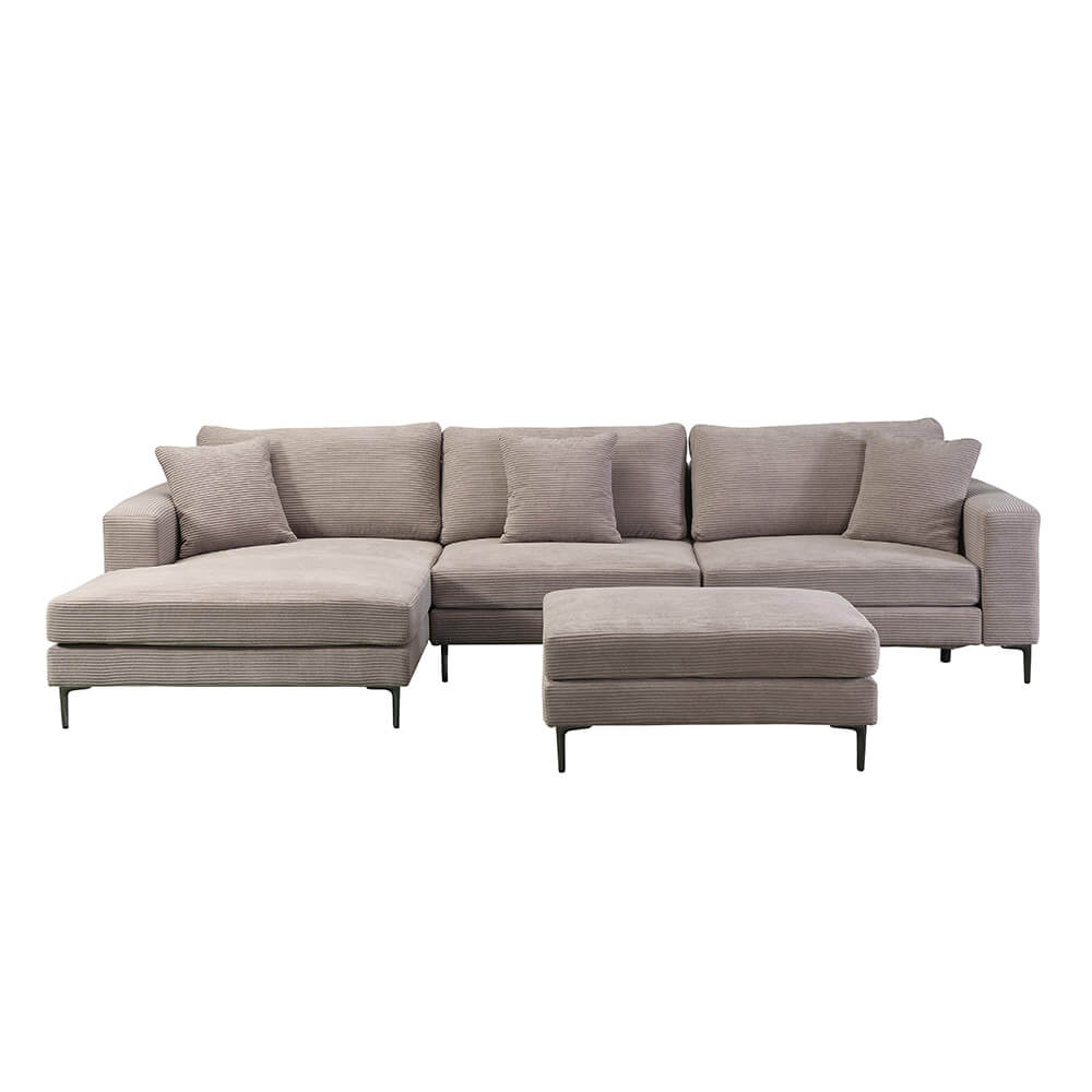 Sofa mit Hocker - 340 x 188 cm Cord Beige