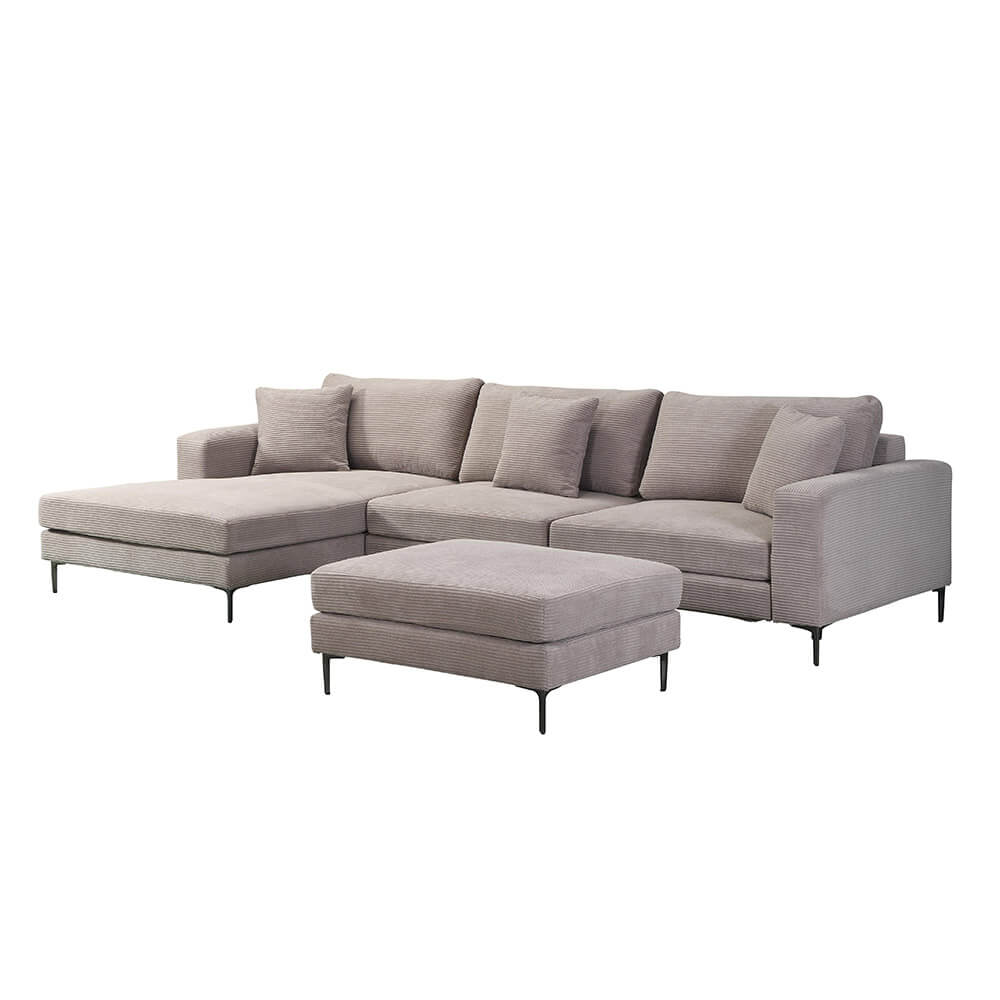 Sofa mit Hocker - 340 x 188 cm Cord Beige